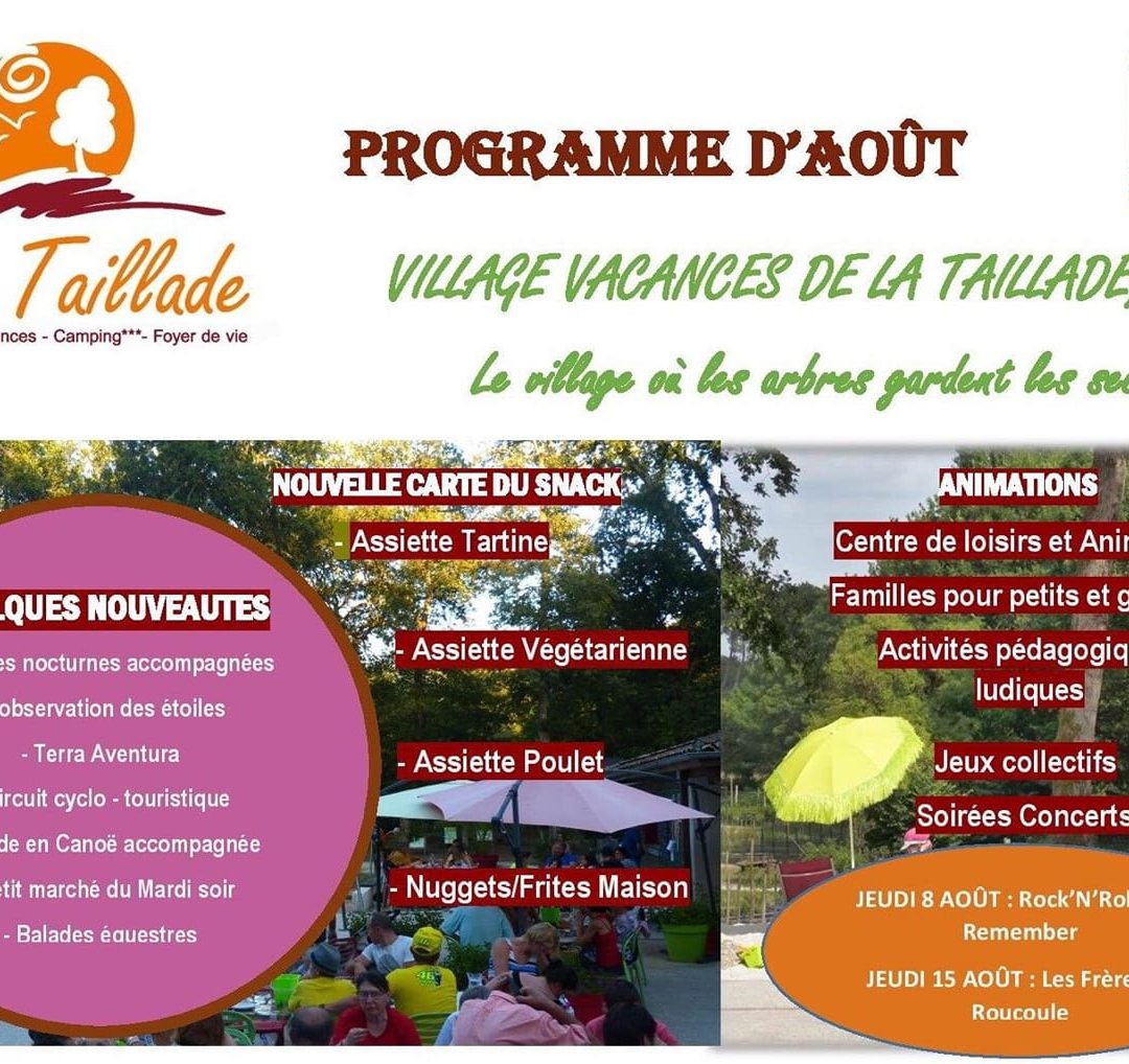 Le Programme d’Août du Village Vacances La Taillade
