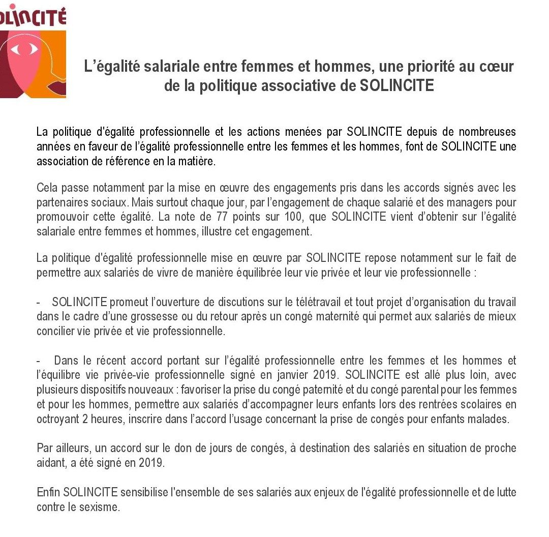 L&rsquo;égalité salariale entre femmes et hommes, une priorité au coeur de la politique associative de SOLINCITE !
