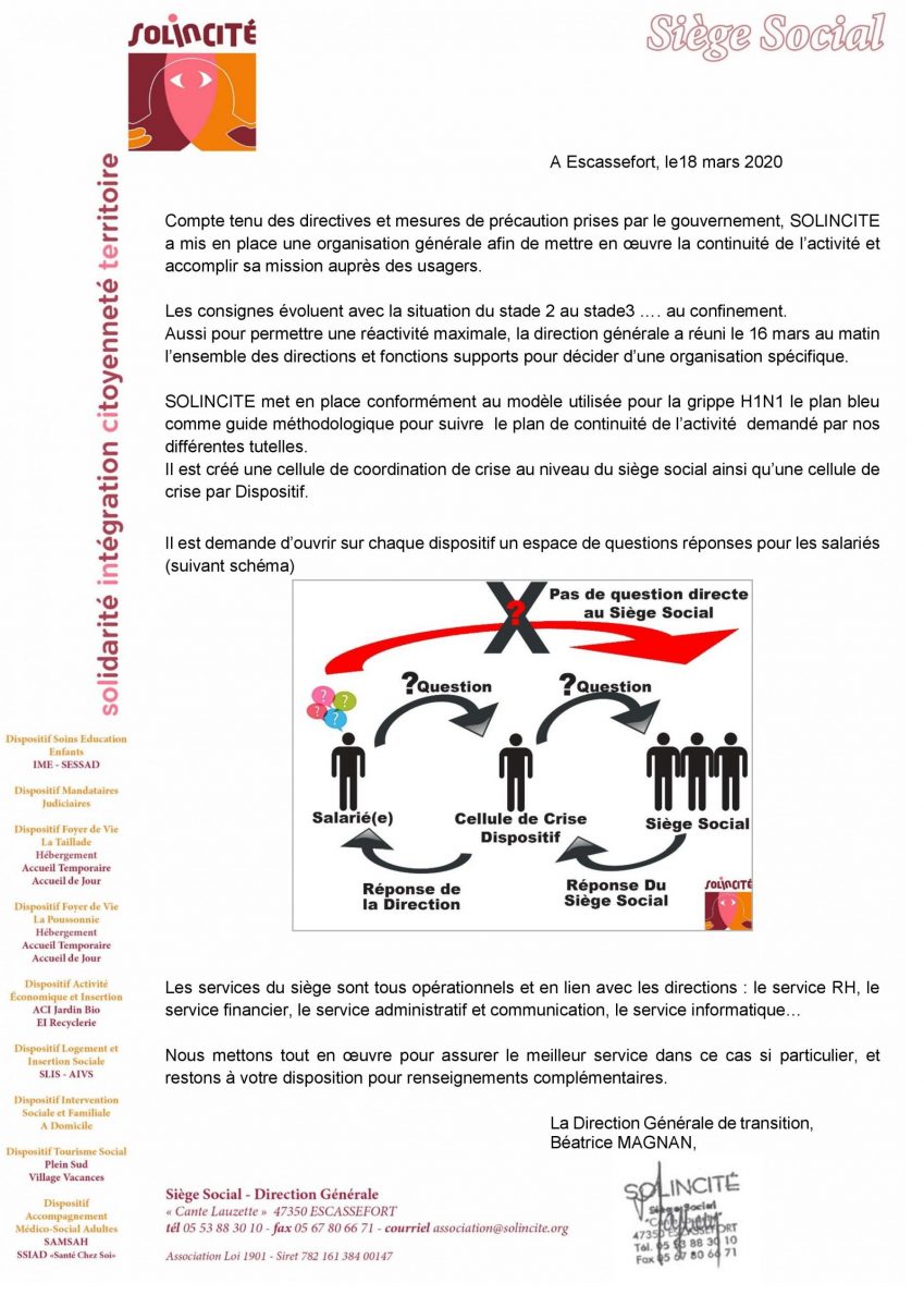 COVID-19 : une organisation particulière en cette période de crise sanitaire !