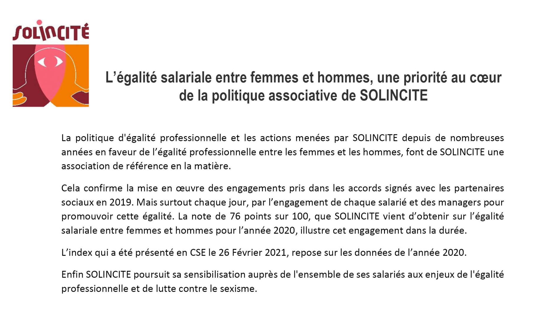 L’égalité salariale entre femmes et hommes, une priorité au cœur de la politique associative de SOLINCITE