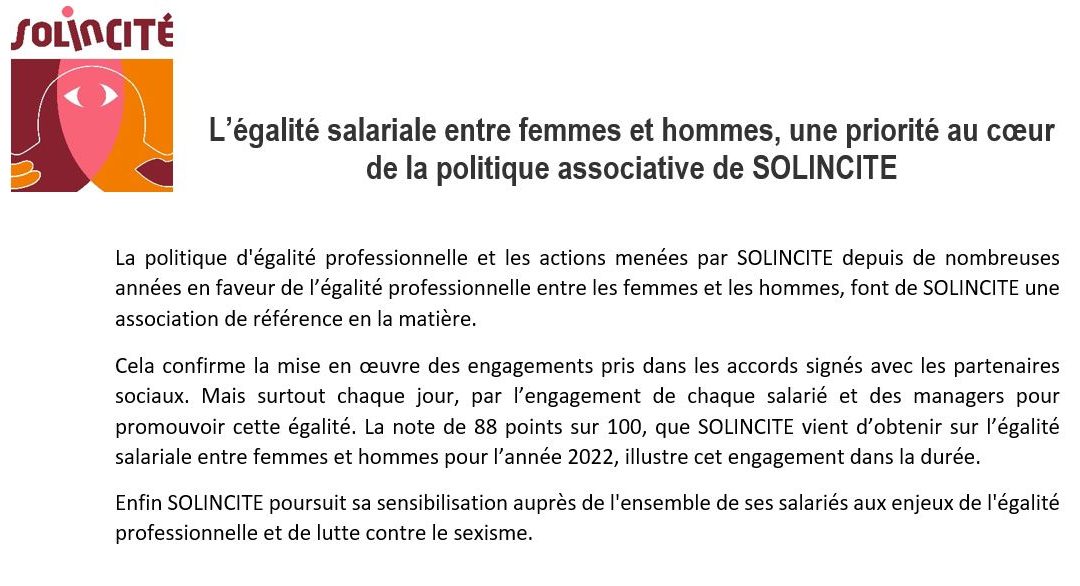 L’égalité salariale entre femmes et hommes, une priorité au cœur de la politique associative de SOLINCITE