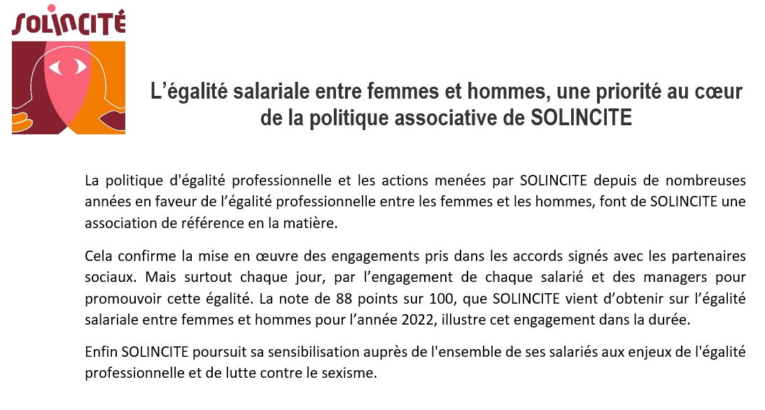 L’égalité salariale entre femmes et hommes, une priorité au cœur de la politique associative de SOLINCITE